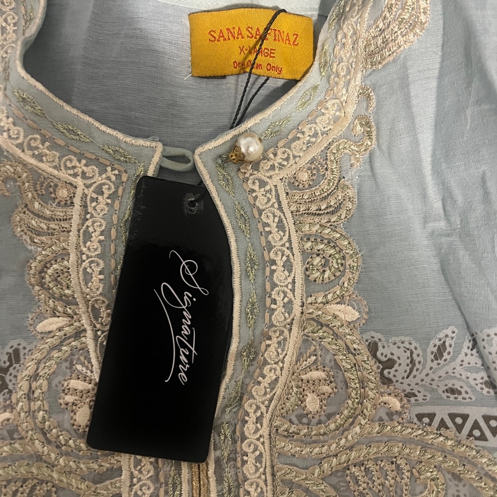 Sana Safinaz Light Blue Embroidered Long Sleeve Dress